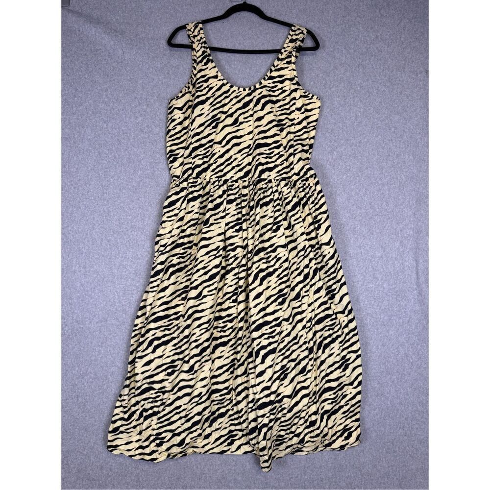 Everlane Women's Size Medium Yellow Black Zebra Print Sleeveless Midi Dress
